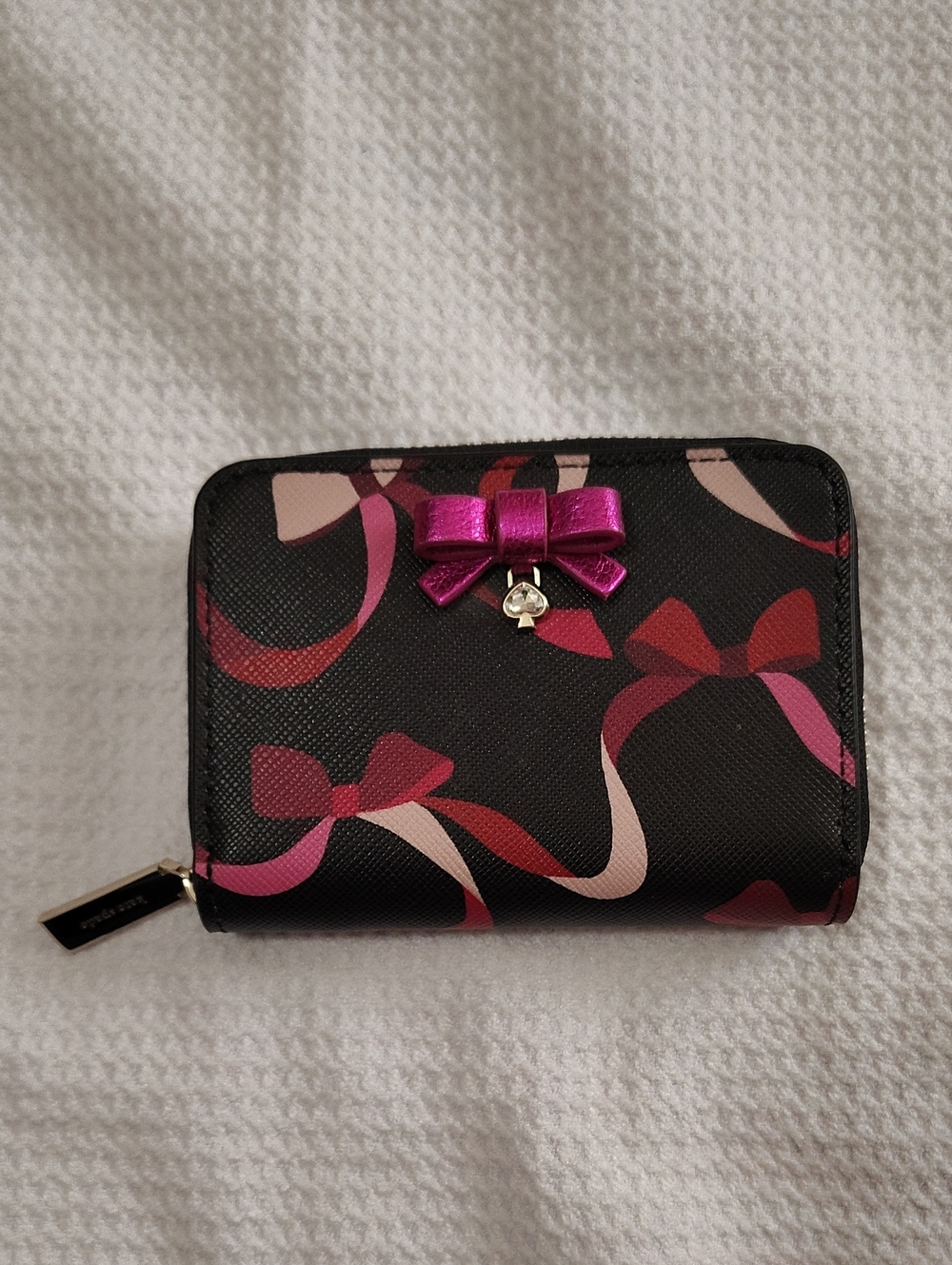 kate spade Black Wallet with Pink/Red Bow Print